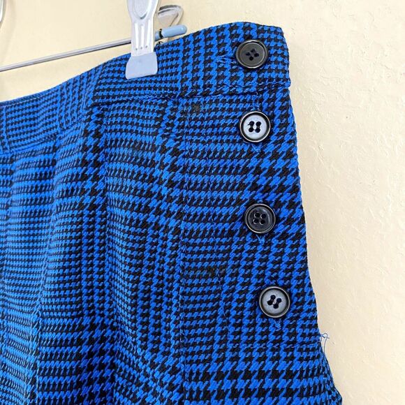Miley Cyrus Max Azria Size 11 Blue Houndstooth Short Pleated Mini Skirt Buttons - Picture 4 of 8